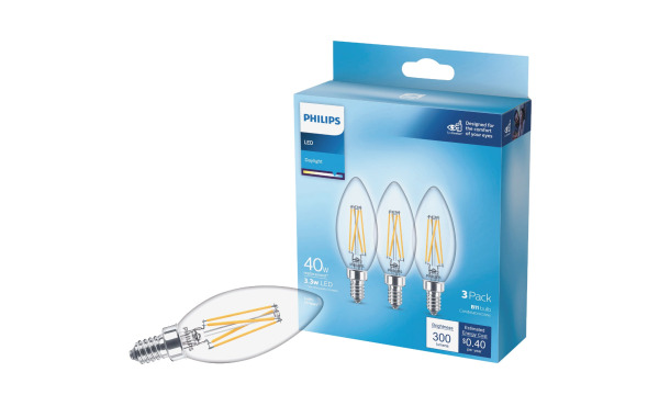 Philips 40W Equivalent Daylight B11 Candelabra Clear LED Decorative Light Bulb (3-Pack)